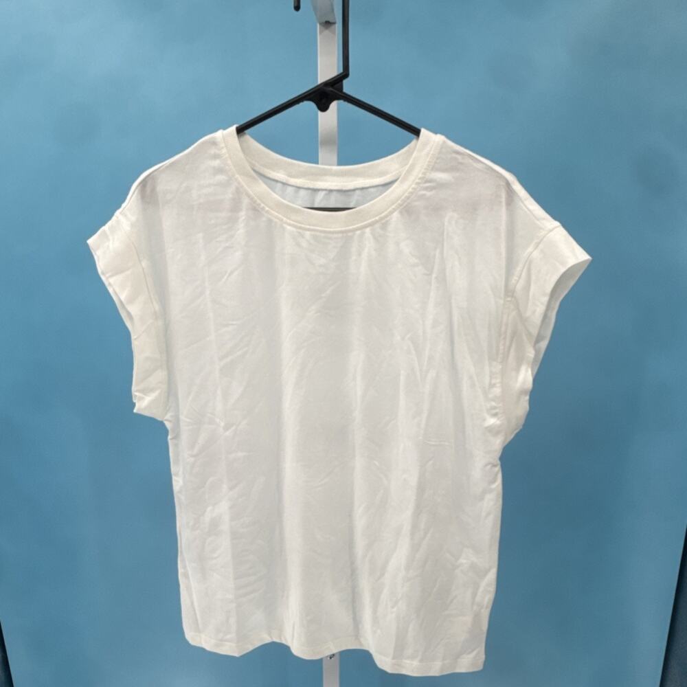Women's White Crew Neck Pullover T-Shirt Cotton Blend Short Sleeve H5N834 Size S